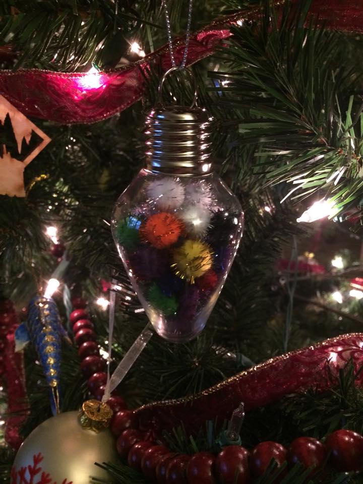 pompom ornament on the tree