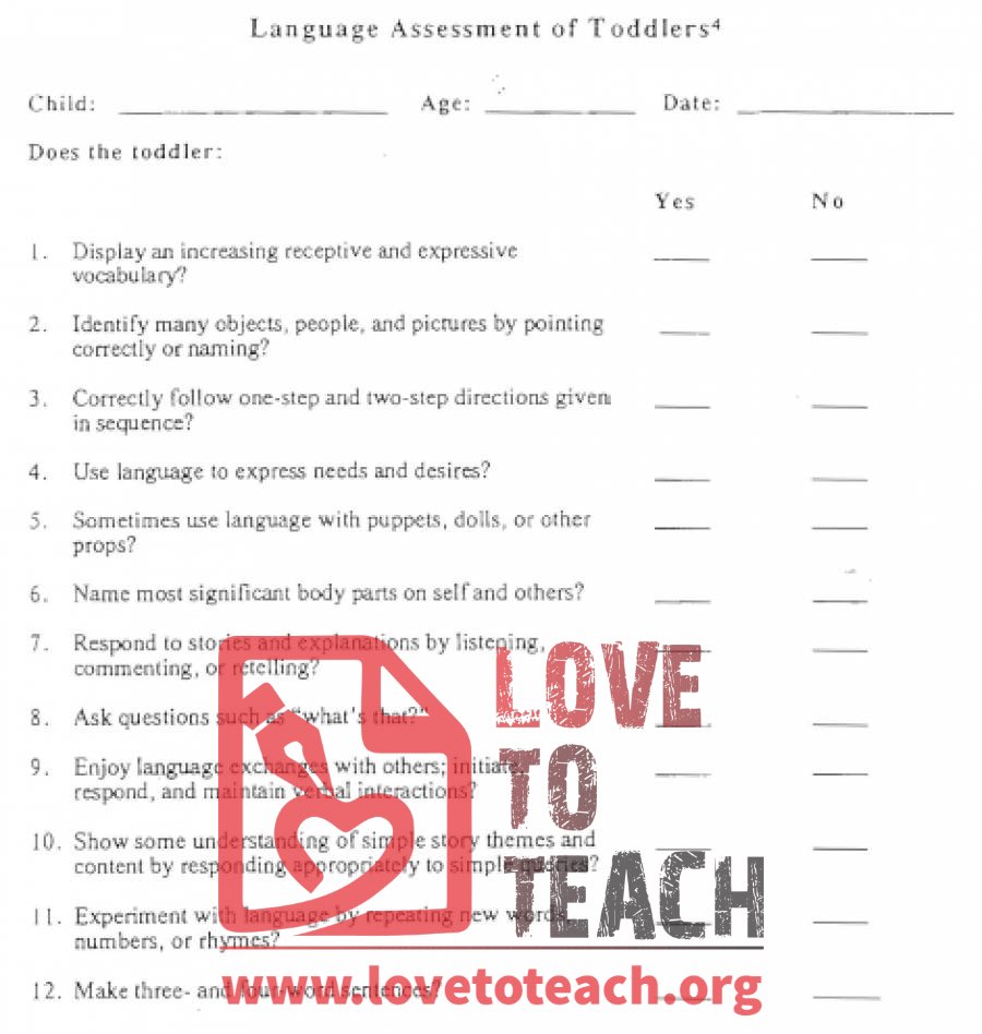 Toddler Language Assessment Form