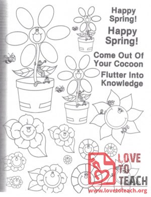 Happy Spring! Flowers Coloring Page
