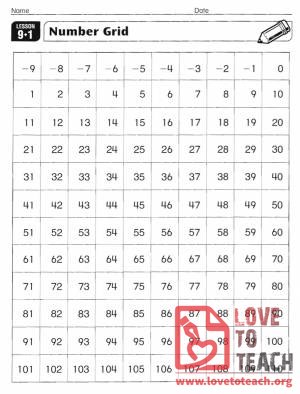 Number Grid -9 to 110