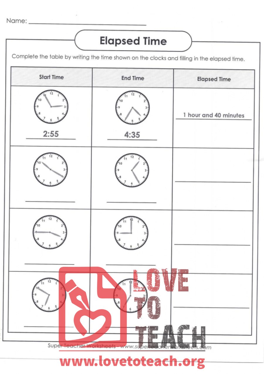 Elapsed Time by Clock Face (A) (with Answer Key)