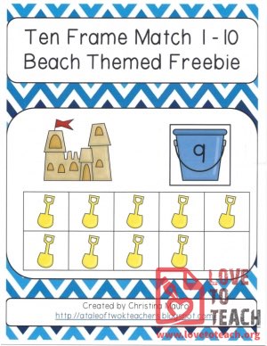 Ten Frame Match 1-10 Beach Themed Freebie