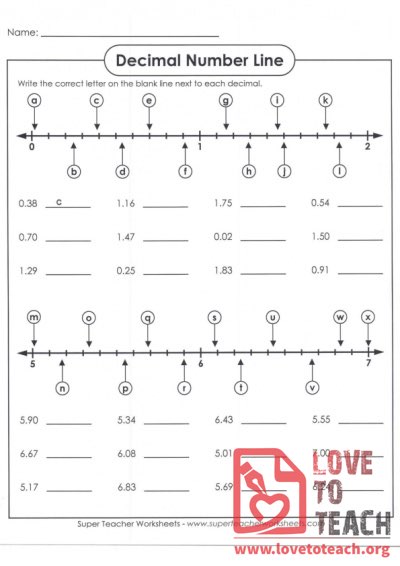 Decimal Number Line (B) (with Answer Key)