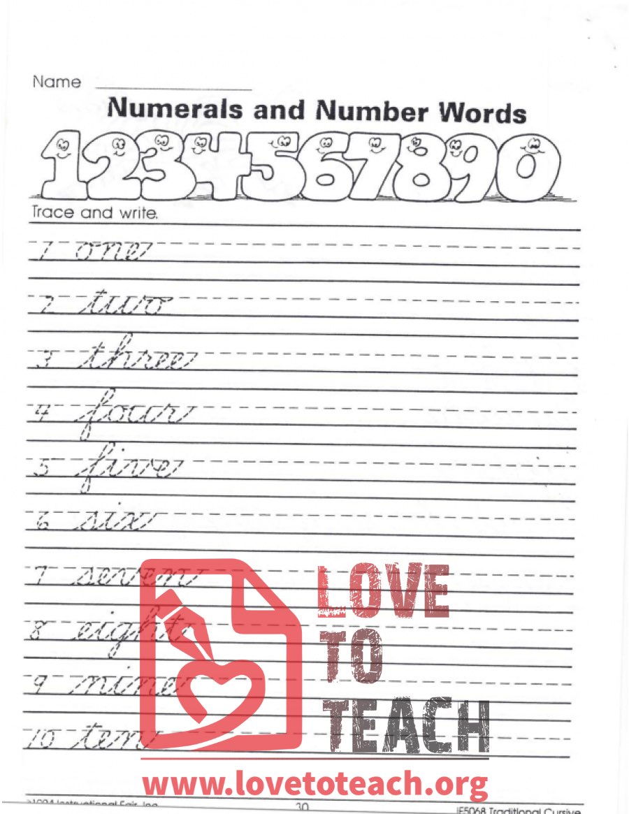Traditional Cursive - Numerals and Number Words