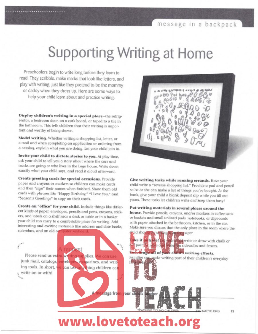 Supporting Writing at Home