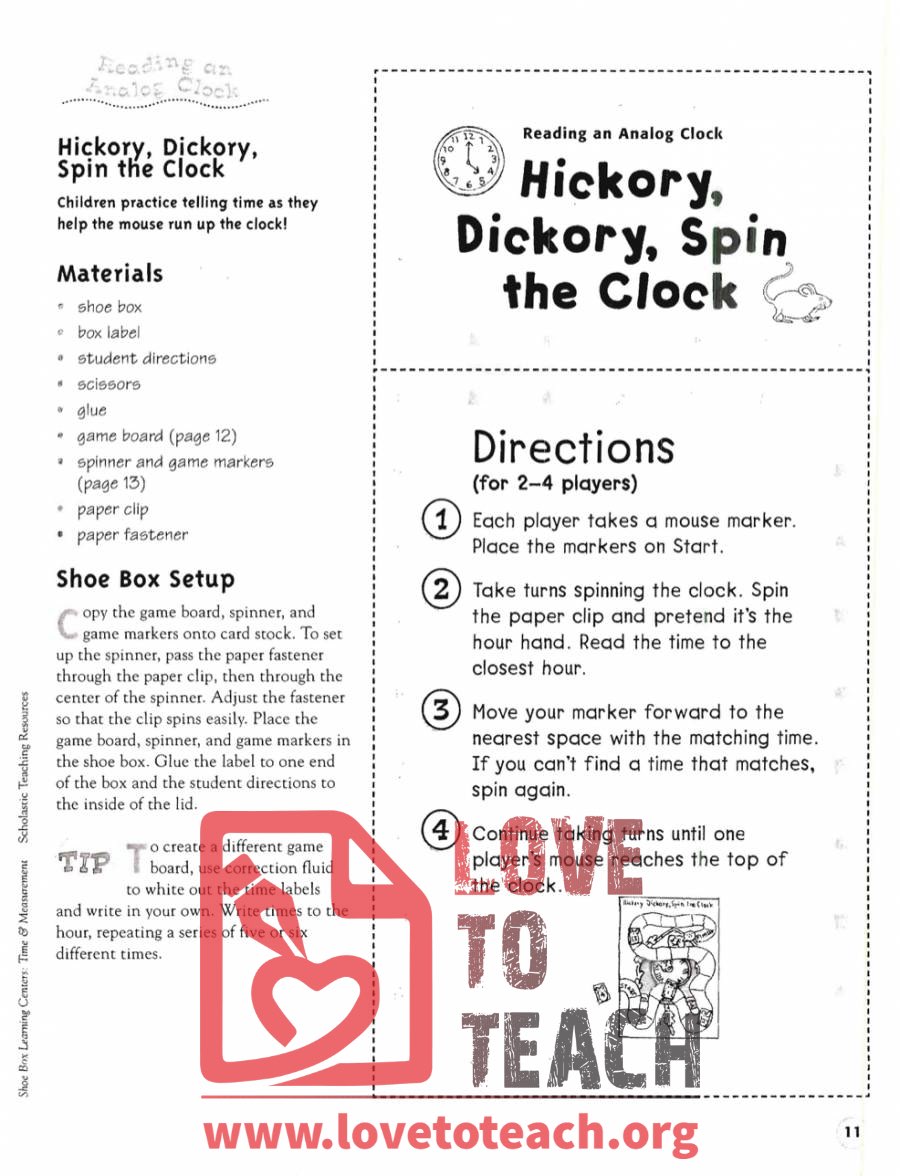 Hickory Dickory Spin the Clock Game