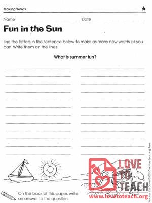 Fun in the Sun Word Activity