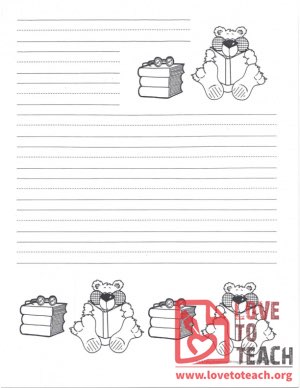 Lined Writing Paper Bear Reading Books