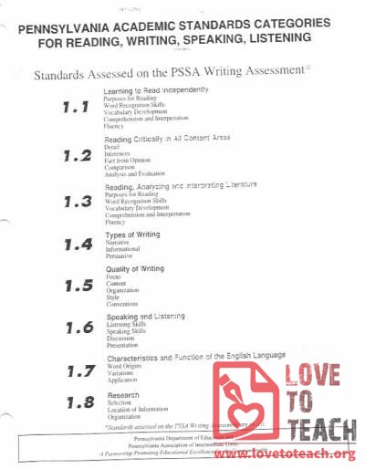 PA Reading, Writing, Listening, and Speaking Standards