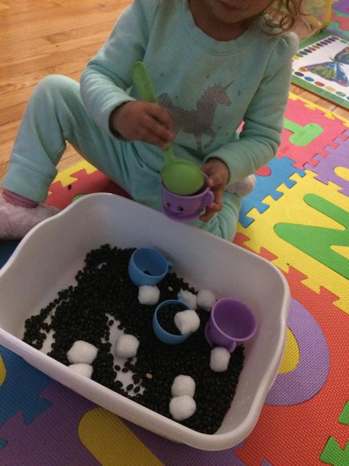 G enjoying the hot chocolate bin