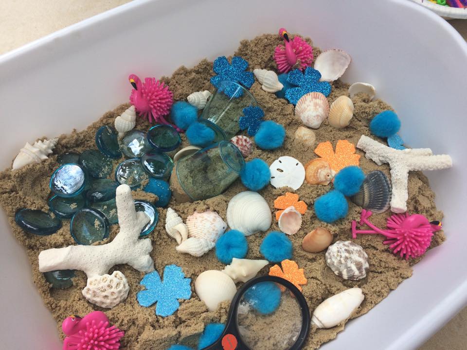 beach sensory bin