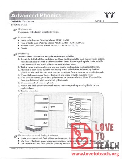Advanced Phonics - Syllable Swap