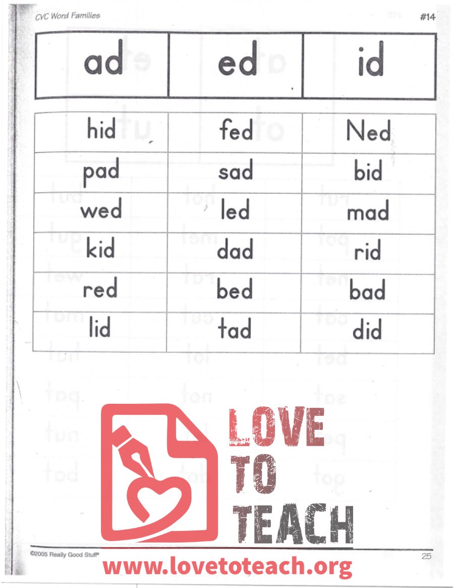 CVC Word Families - ad, ed, id