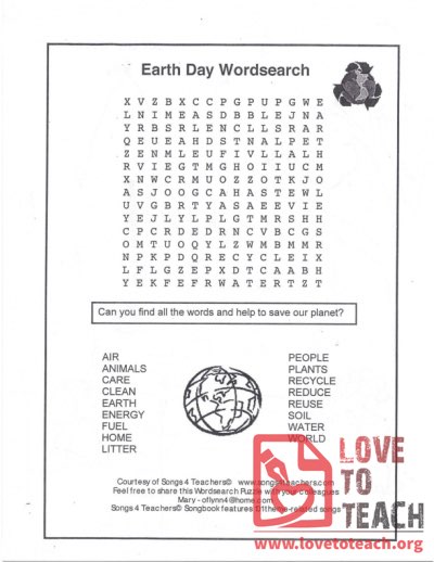 Earth Day Word Search - Difficult