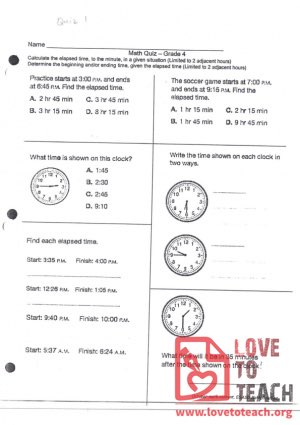 Telling Time Math Quiz
