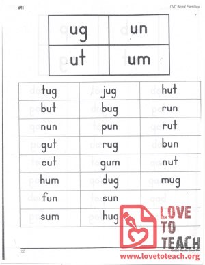 CVC Word Families - ug, un, ut, um