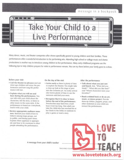 Message in a Backpack - Take Your Child to a Live Performance