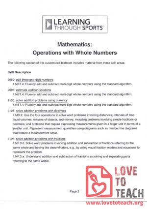 Learning through Sports - Mathematics - Operations with Whole Numbers