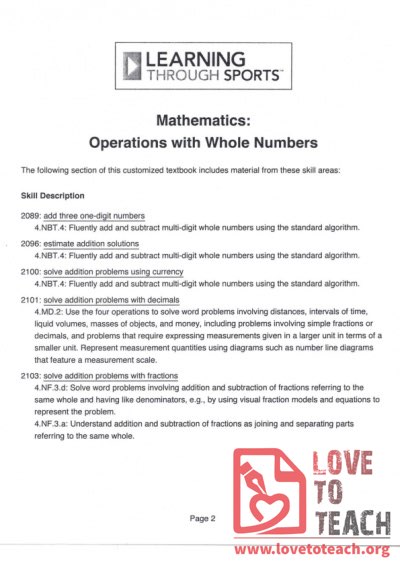 Learning through Sports - Whole Numbers