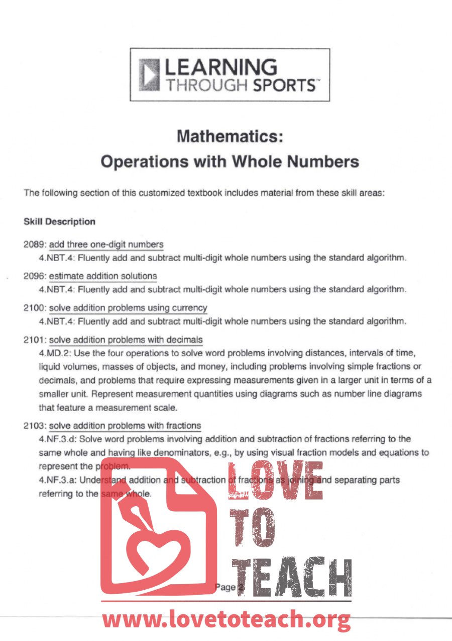 Learning through Sports - Mathematics - Operations with Whole Numbers