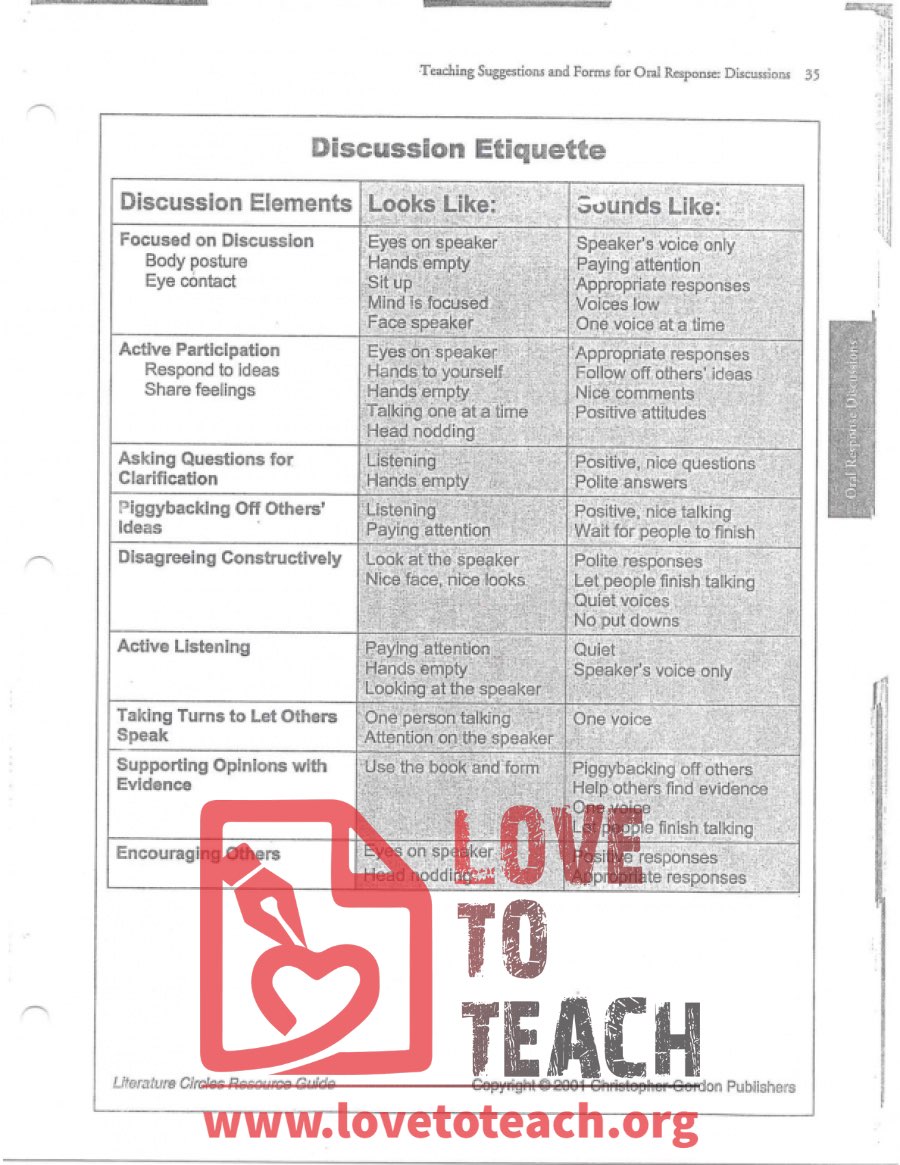 Literature Circles - Discussion Etiquette