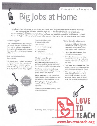 Message in a Backpack - Big Jobs at Home
