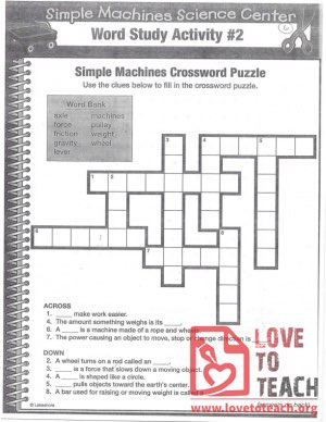 Simple Machines Crossword Puzzle