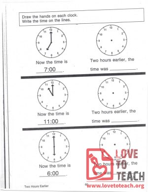 Telling Time - Two Hours Earlier