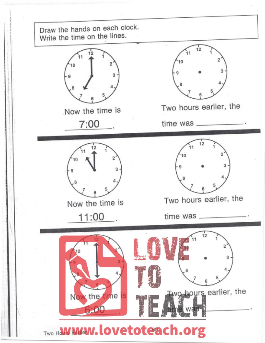 Telling Time - Two Hours Earlier