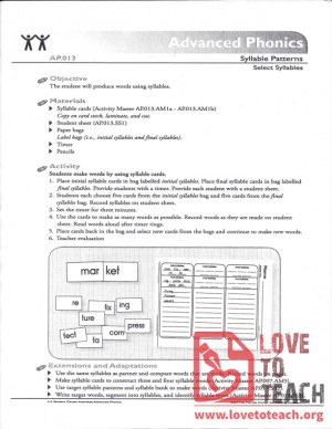Advanced Phonics - Select Syllables