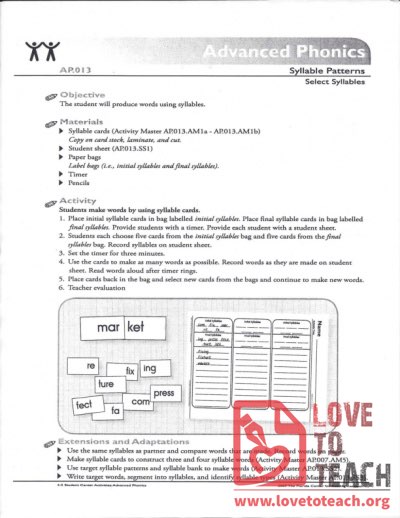 Advanced Phonics - Select Syllables