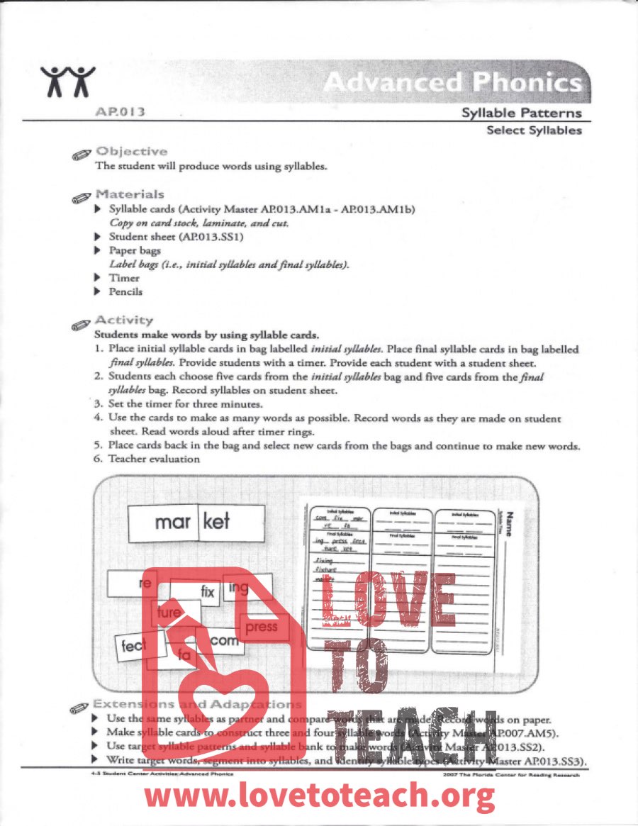 Advanced Phonics - Select Syllables