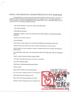 Social and Emotional Characteristics of Five Year Olds