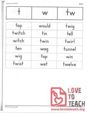 Beginning Blends - t, w, tw