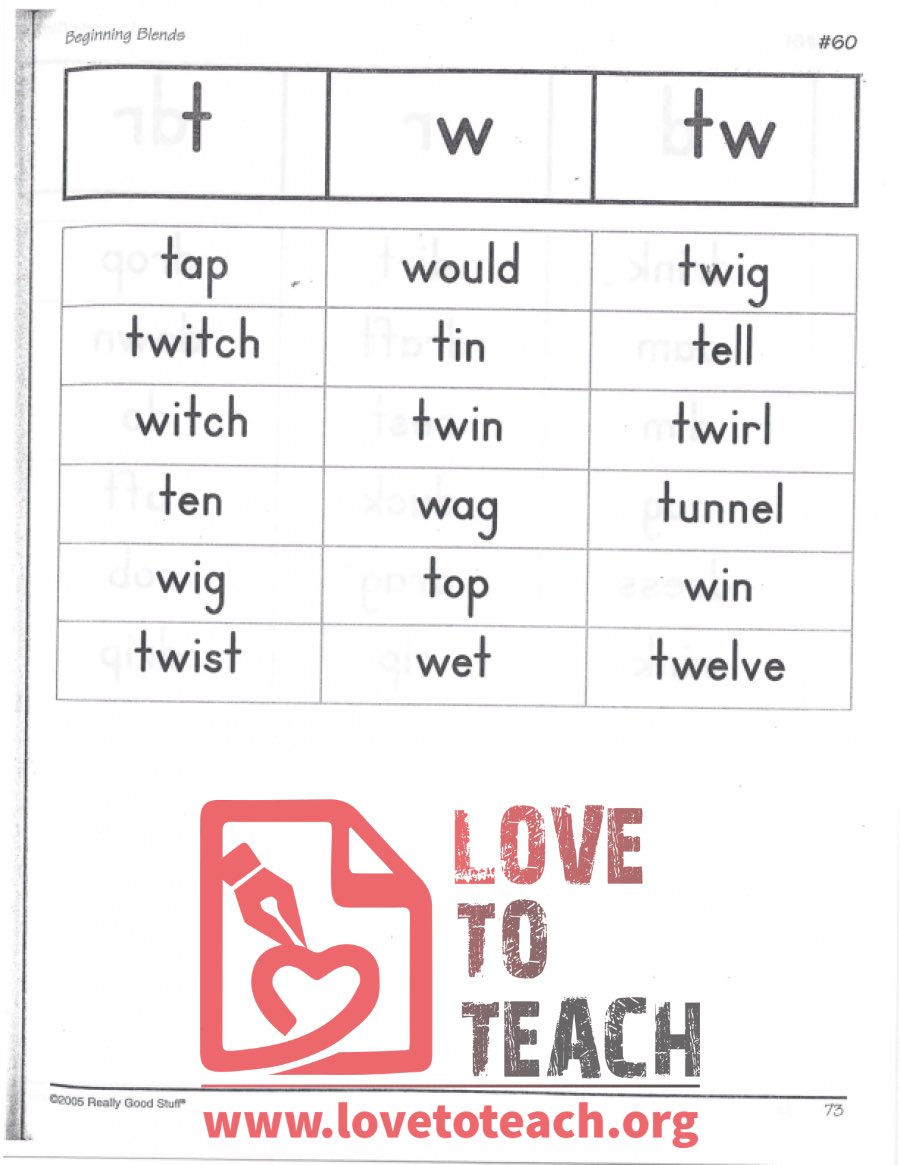 Beginning Blends - t, w, tw