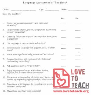 Toddler Language Assessment Form