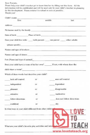 Parent Survey of Child