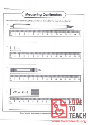 Measuring Centimeters (B) (with Answer Key)