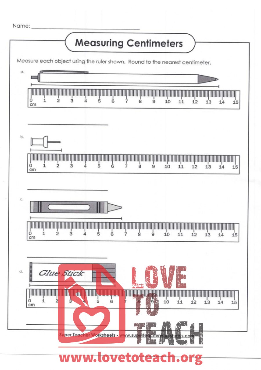 Measuring Centimeters (B) (with Answer Key)