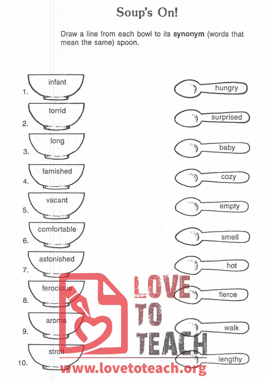 Soup&#039;s On Synonym Worksheet