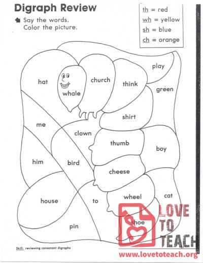 Digraph Review - Coloring Worksheet