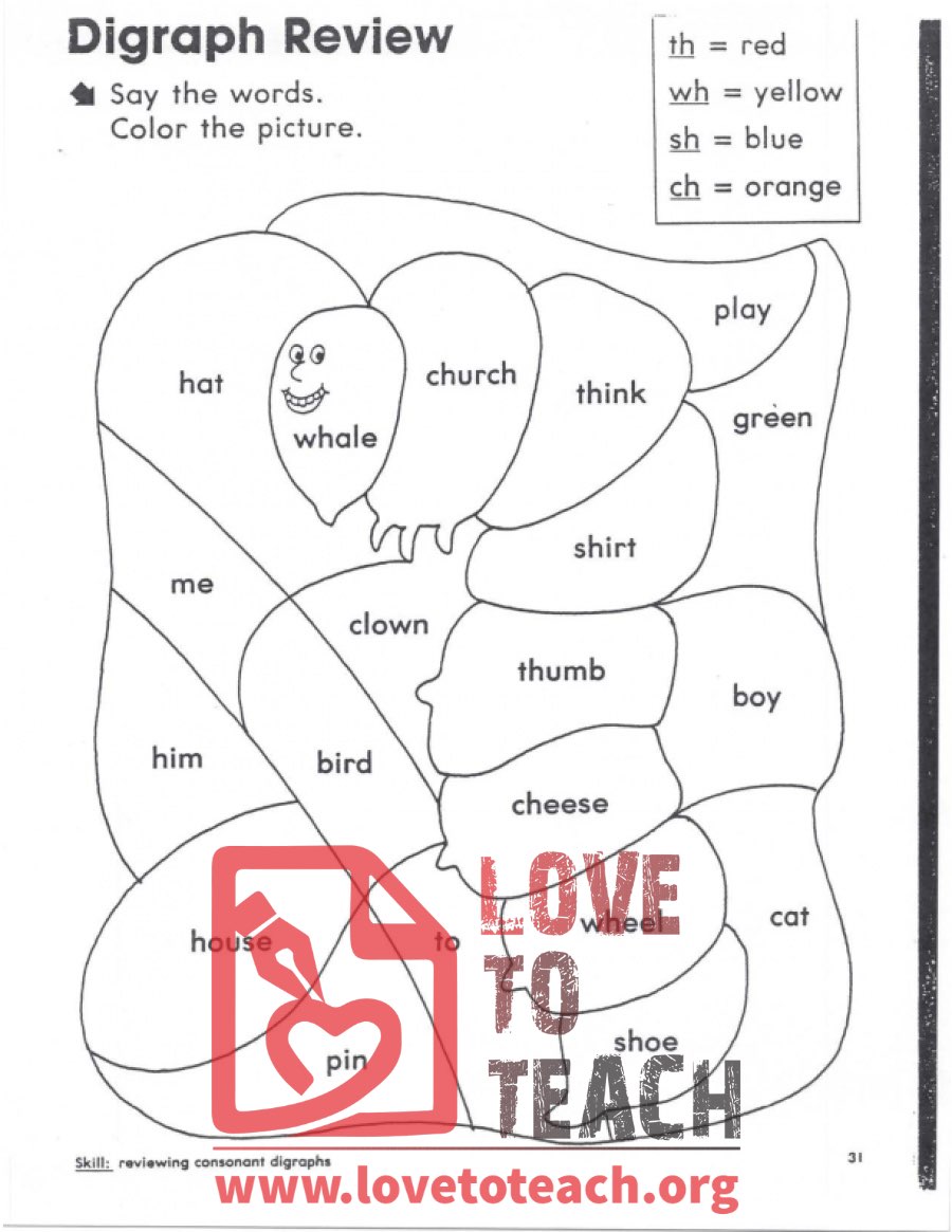 Digraph Review - Coloring Worksheet