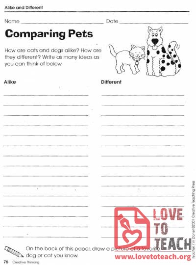 Compare and Contrast Worksheets