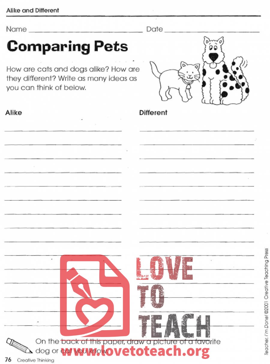 Compare and Contrast Worksheets