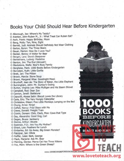 1000 books before Kindergarten