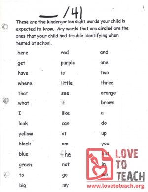 Kindergarten Sight Words