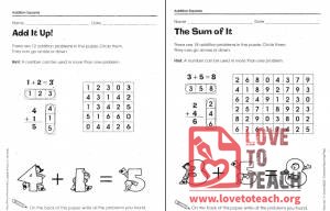 Addition Squares Packet