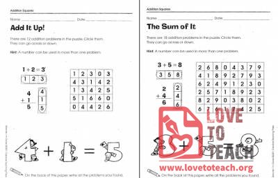 Addition Squares Packet