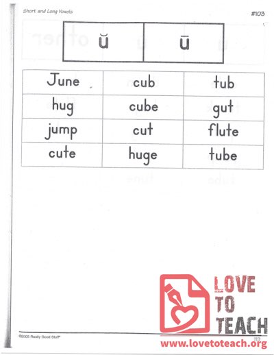Short and Long Vowels - u