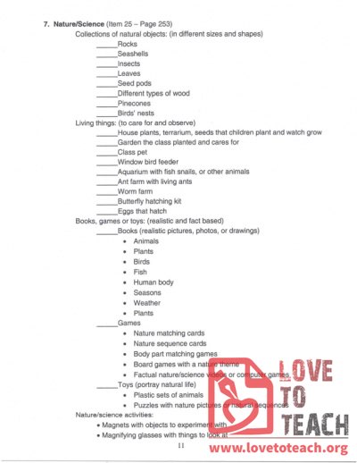 Nature - Science Materials Checklist